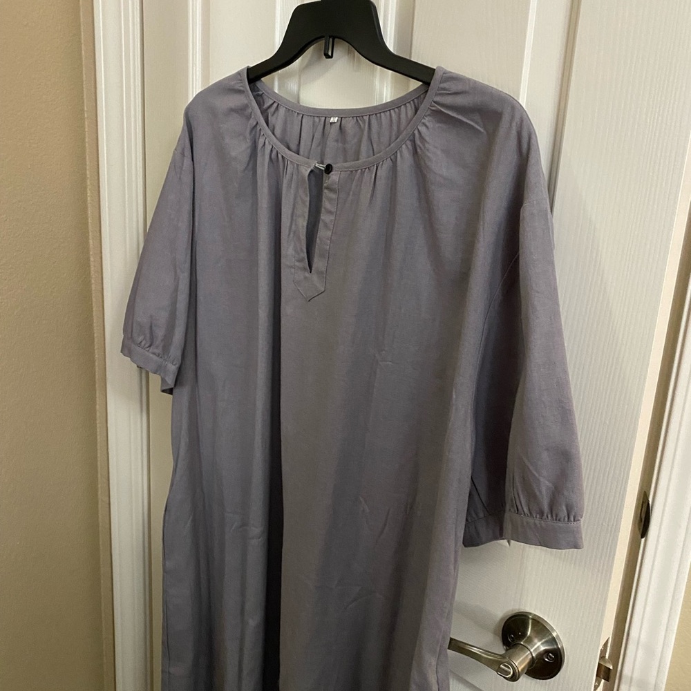 Lightweight Round-Neck Tunic Dress in Dusky Gray